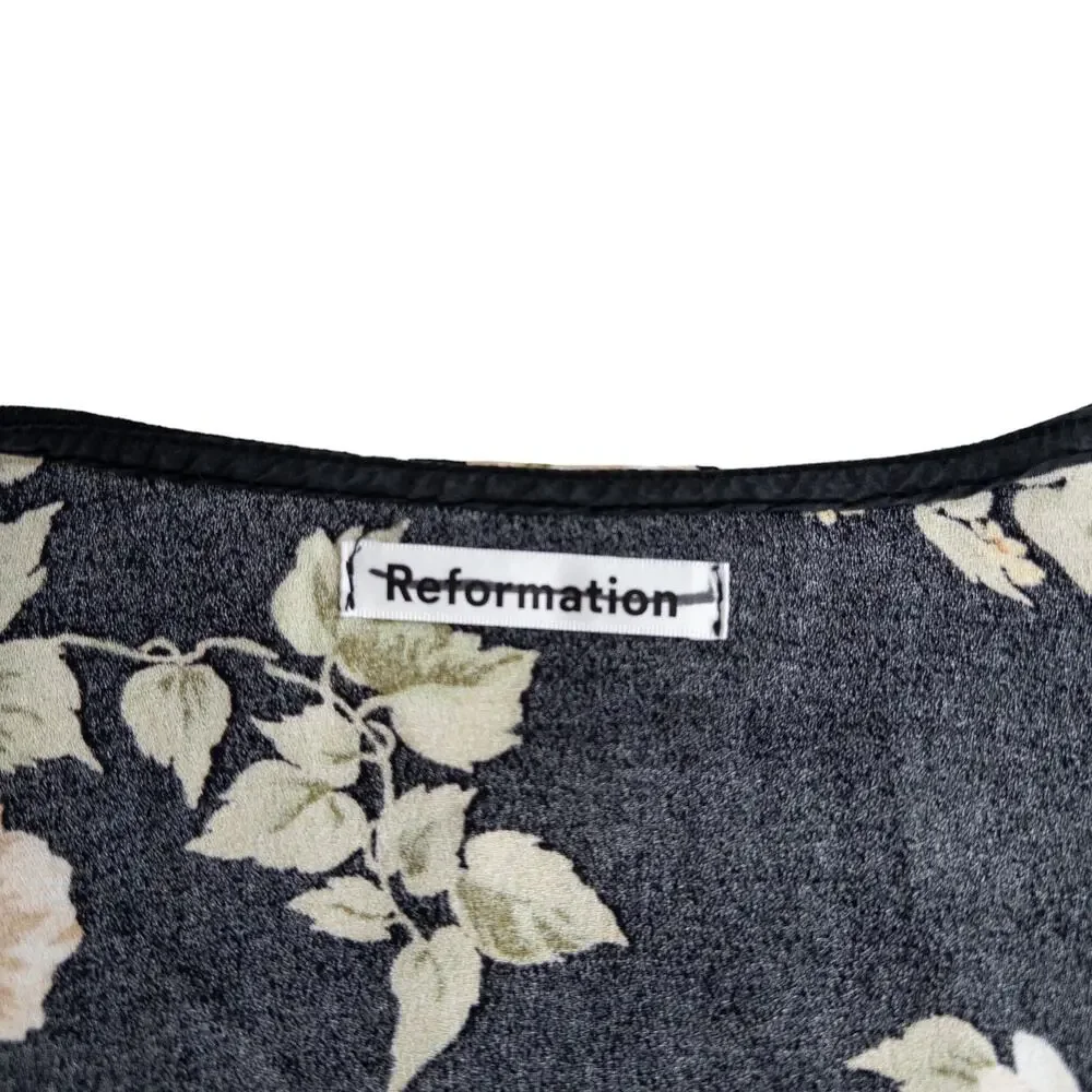 Reformation NEW Florian Short Sleeve Faux Wrap Crop Top Arielle Black Cream 12